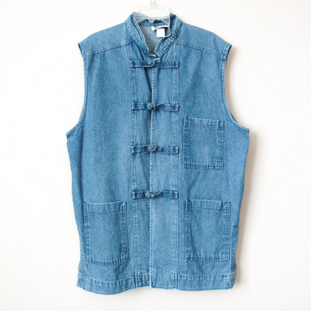 Vintage 1990s Denim Jean Vest Jacket Utility - Picture 1 of 8